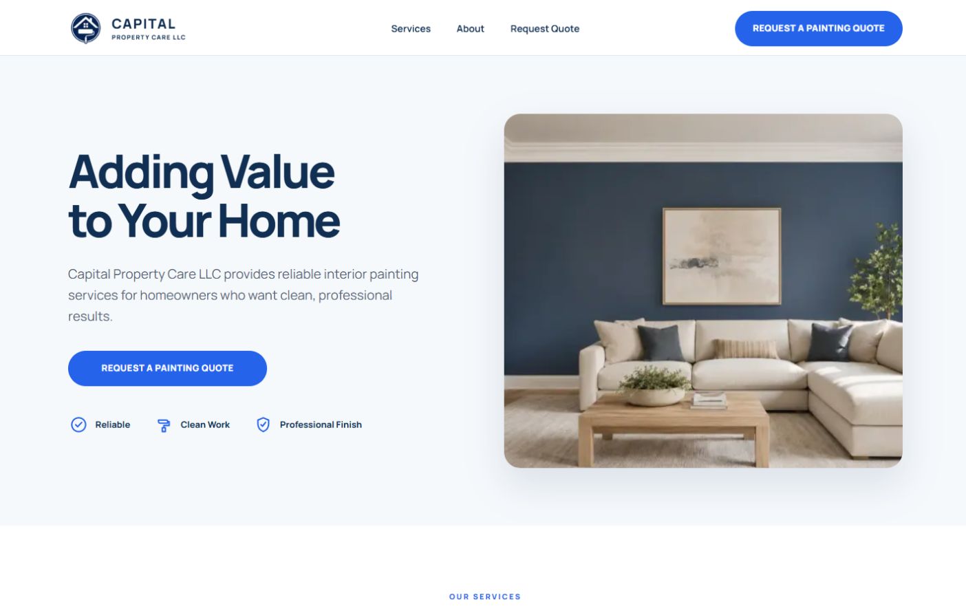 The live Capital Property Care website created through Edward Jones's AI Lab work